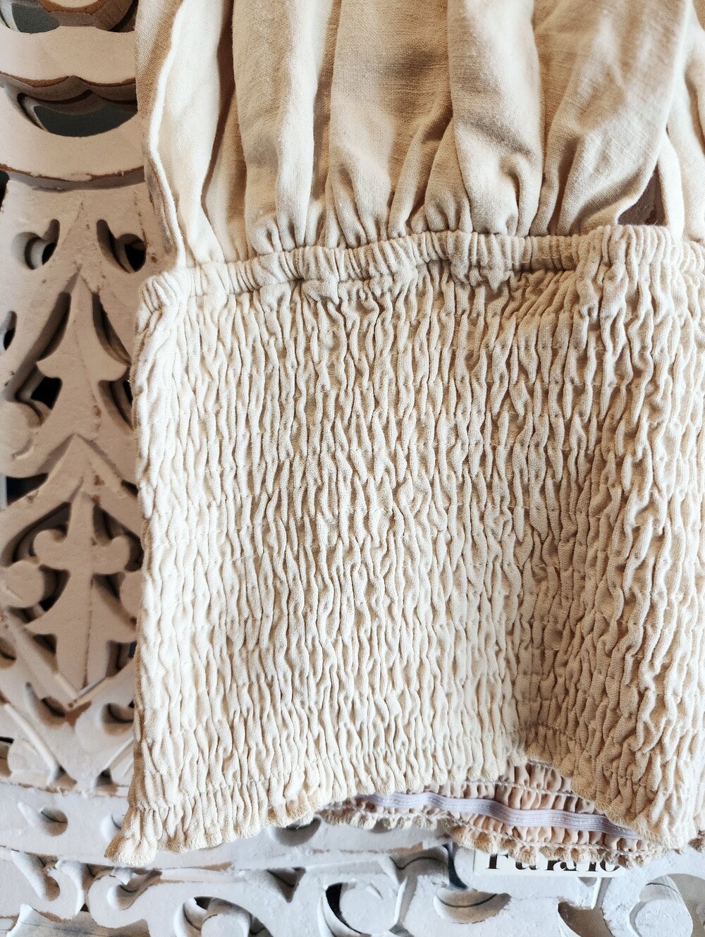 FUTARIO BOHEMIAN COTTON-LINEN SMOKED CROP HALTER TOP V-NECK SIZE SMALL - Picture 6 of 13